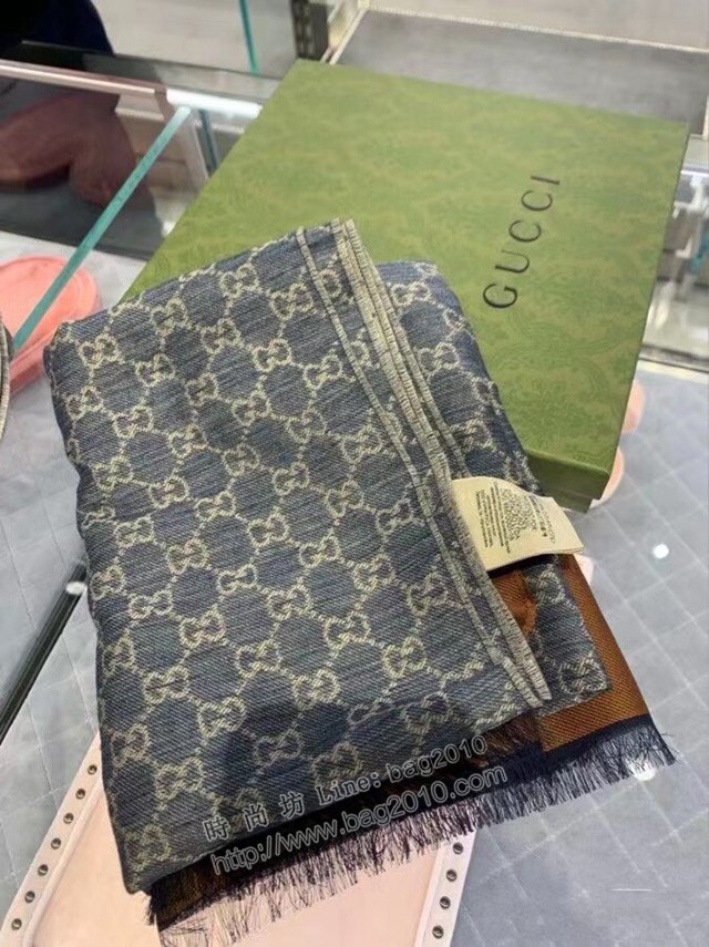 Gucci羊毛真絲雙面提花圍巾 古奇丹寧牛仔面料圍巾披肩  mmj1602